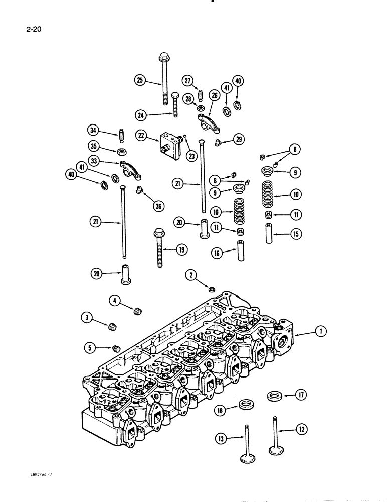 Схема запчастей Case 621 - (2-20) - CYLINDER HEAD AND VALVE MECHANISM, 6T-590 ENGINE (02) - ENGINE