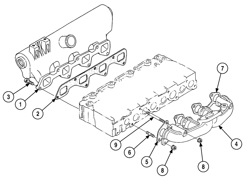 Схема запчастей Case 6010 - (02-09) - MANIFOLDS, KUBOTA V2003TE ENGINE, KUBOTA V2003TE ENGINE/INTAKE/ EXHAUST (10) - ENGINE