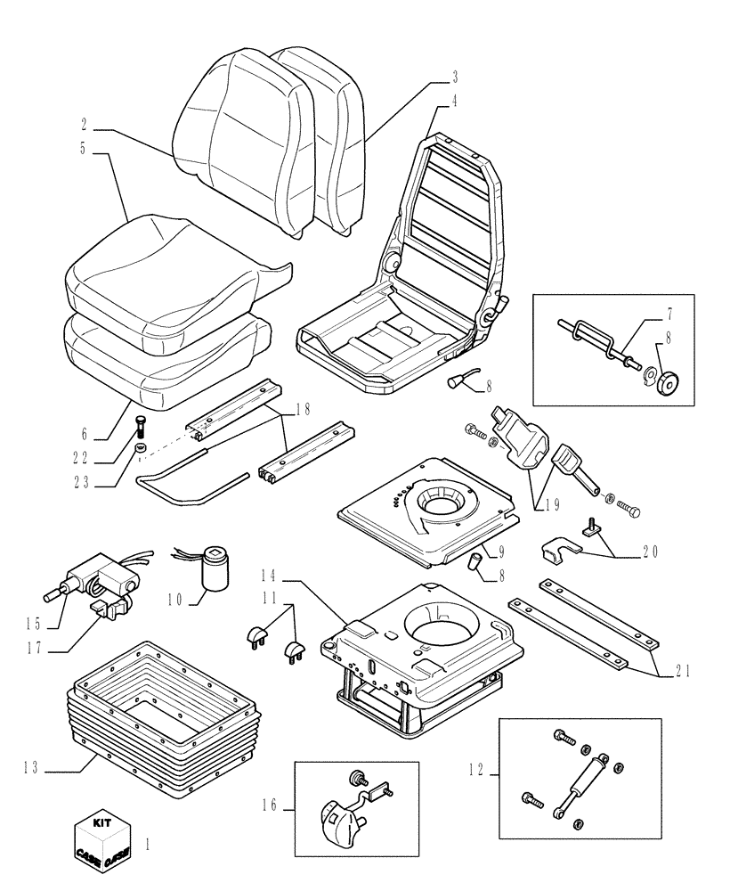 Схема запчастей Case 1850K - (9.671[02]) - PNEUM. CUSHIONING SEAT - COMPONENTS - OPTIONAL CODE 784338011 (19) - OPTIONS