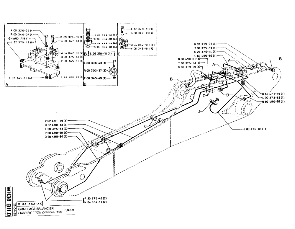 Схема запчастей Case 220B - (WH38 B11.0) - LUBRIFICATION DIPPERSTICK - 3,80 M (14) - DIPPERSTICKS