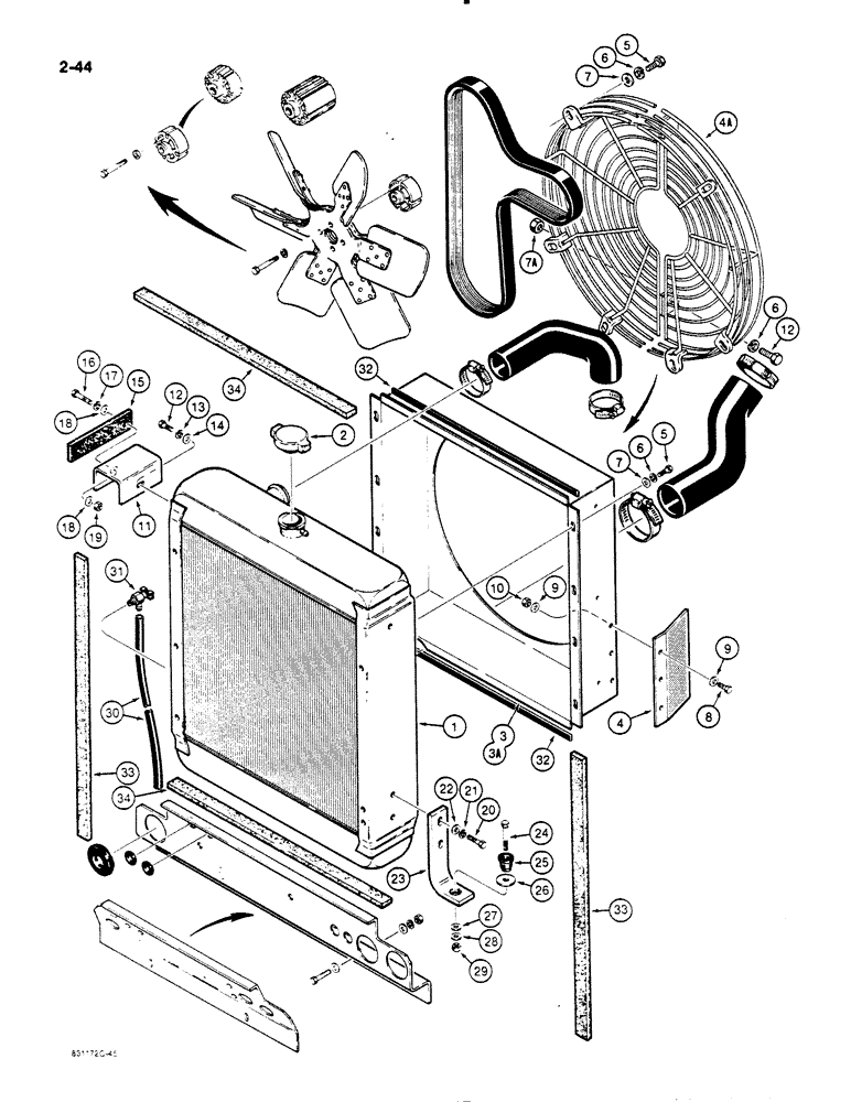 Схема запчастей Case W11B - (2-044) - RADIATOR, FAN, AND BELT (02) - ENGINE