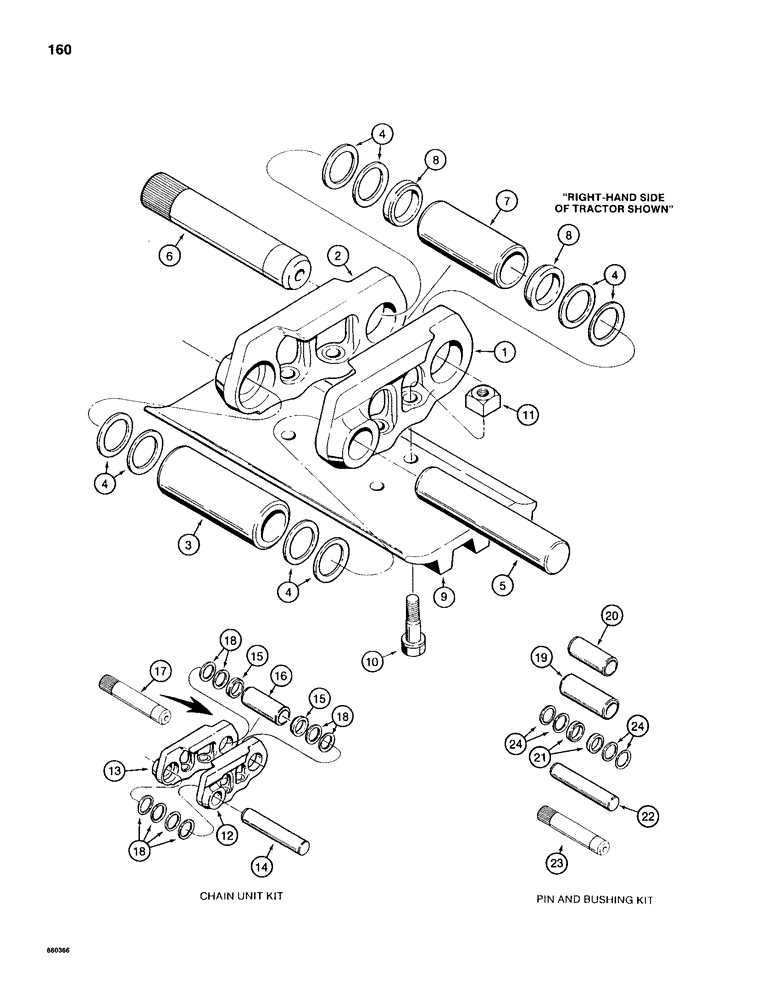 Схема запчастей Case 1155D - (160) - SEALED TRACK CHAIN, WITH 2-5/16" (59 MM) OD BUSHINGS, IF USED (11) - TRACKS/STEERING