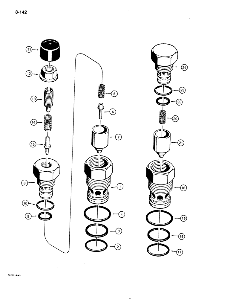 Схема запчастей Case 855D - (8-142) - CIRCUIT RELIEF AND ANTICAVITATION VALVES (08) - HYDRAULICS