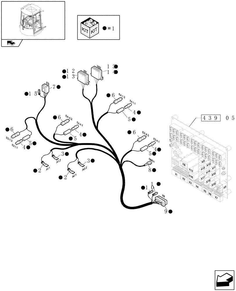 Схема запчастей Case 321E - (439[08]) - CAB: ROOF HARNESS (10) - OPERATORS PLATFORM