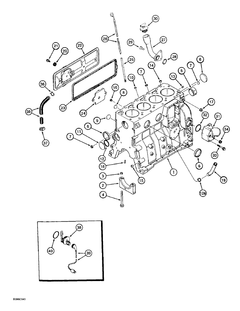 Схема запчастей Case 580L - (2-038) - CYLINDER BLOCK, 4T-390 ENGINE (02) - ENGINE