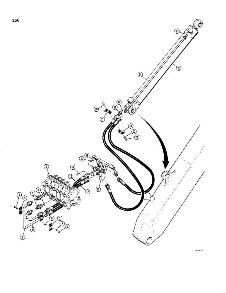 Схема запчастей Case 480C - (256) - BACKHOE DIPPER CYLINDER HYDRAULIC CIRCUIT (35) - HYDRAULIC SYSTEMS