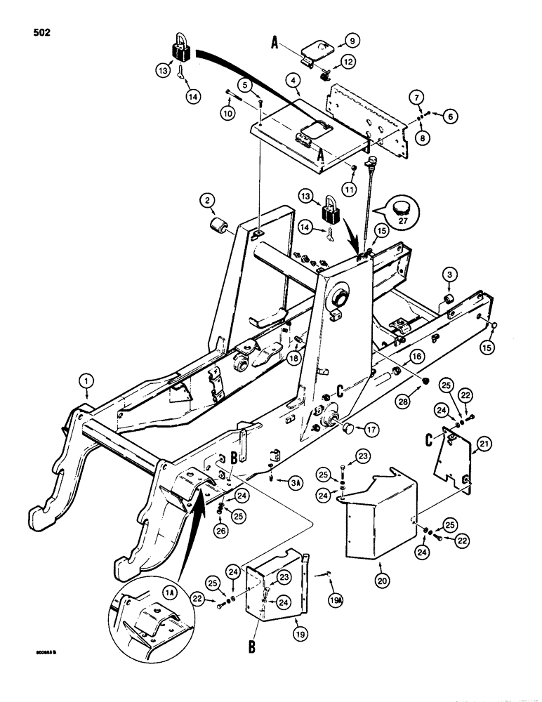 Схема запчастей Case 580SD - (502) - CHASSIS AND LOADER CONTROL VALVE COVER (09) - CHASSIS/ATTACHMENTS