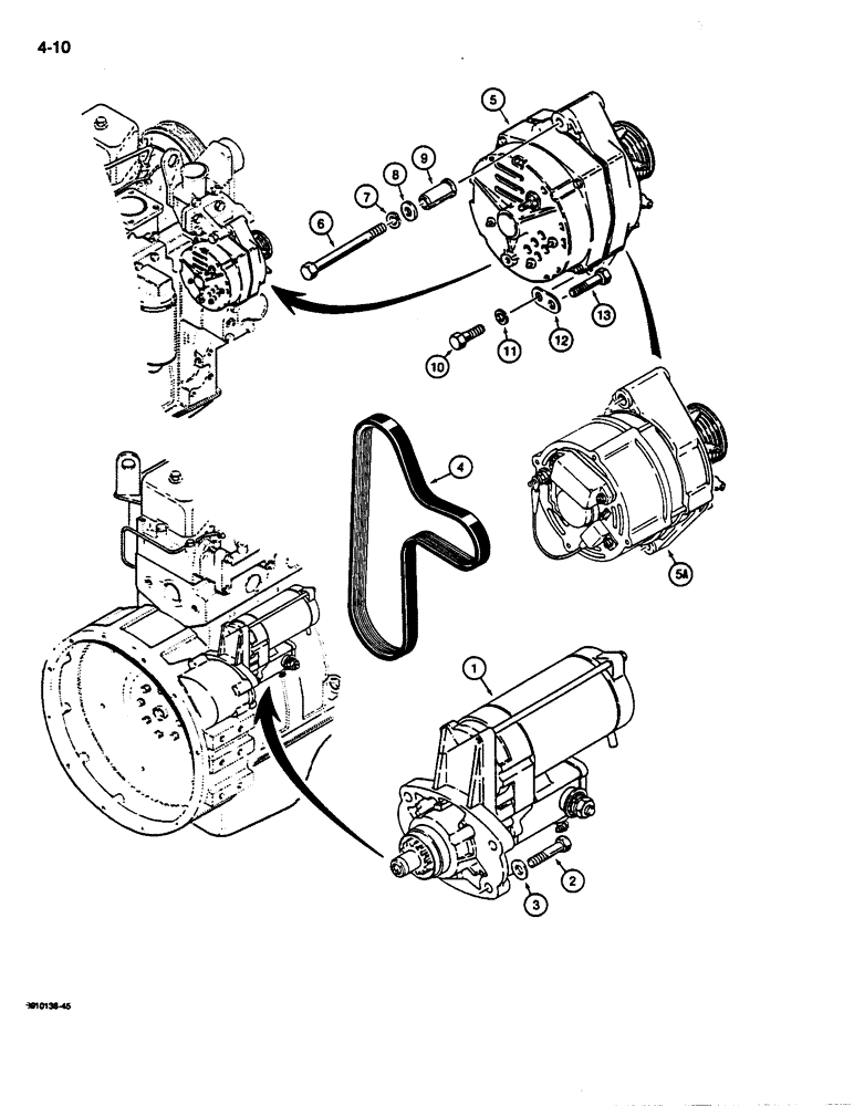 Схема запчастей Case 680L - (4-10) - STARTER AND ALTERNATOR MOUNTING (04) - ELECTRICAL SYSTEMS
