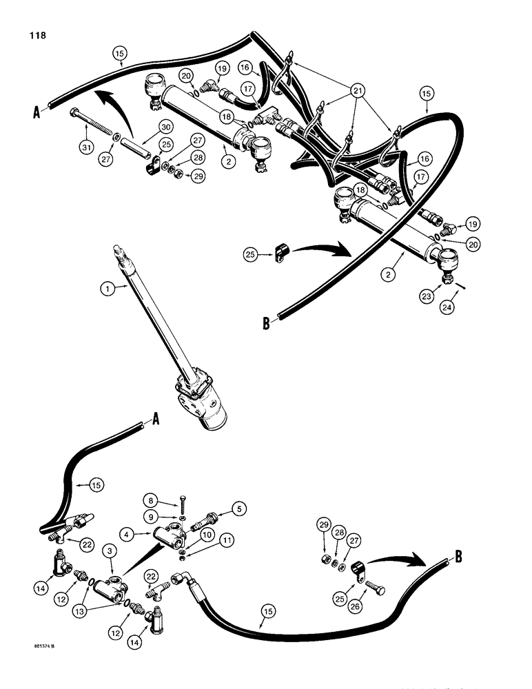 Схема запчастей Case 680H - (118) - STEERING HYDRAULIC CIRCUIT - VALVE TO CYLINDERS (05) - STEERING