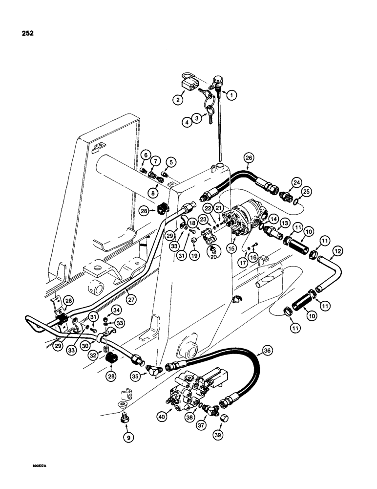 Схема запчастей Case 580D - (252) - EQUIPMENT HYDRAULIC SYSTEM, RESERVOIR TO LOADER CONTROL VALVE (08) - HYDRAULICS