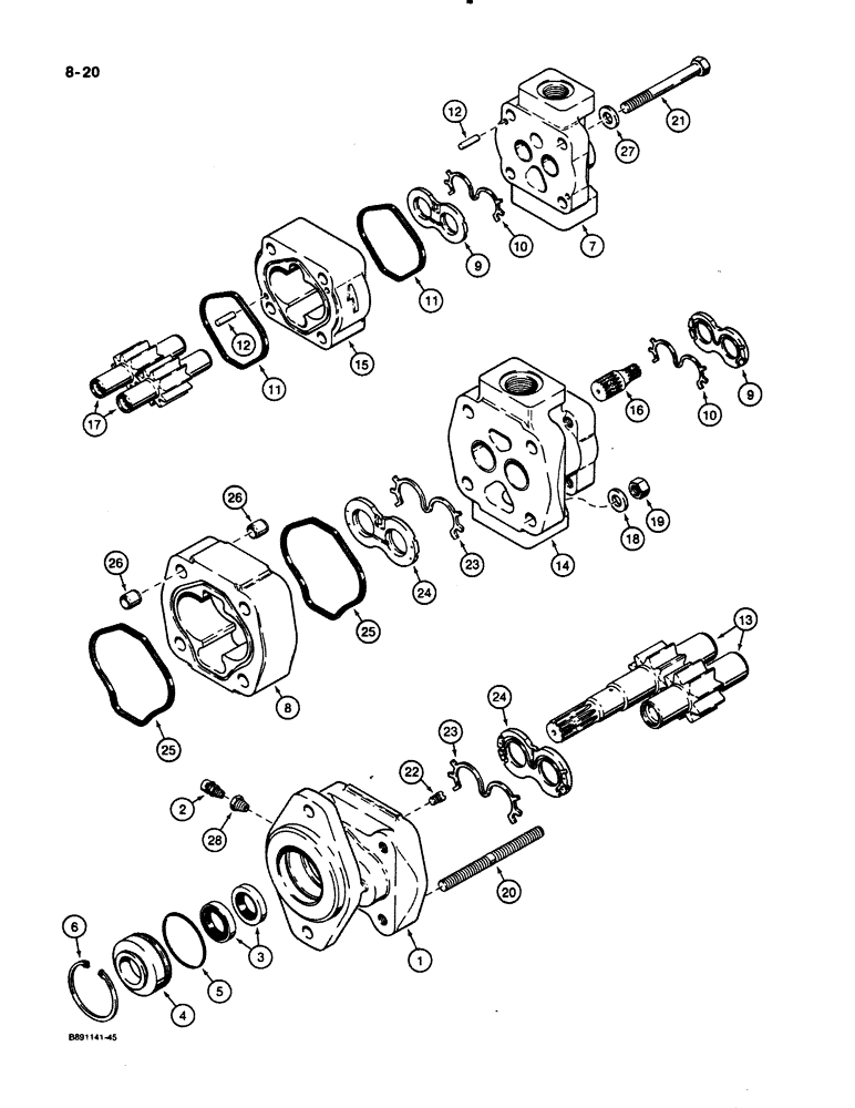 Схема запчастей Case 621 - (8-20) - EQUIPMENT AND STEERING PUMP, PRIOR TO P.I.N. JAK0020901 (08) - HYDRAULICS