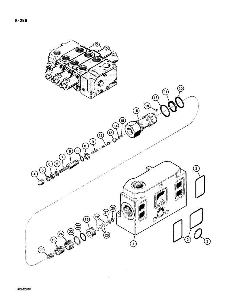 Схема запчастей Case W36 - (8-286) - CONTROL VALVE - L104151 AND L104152, INLET SECTION - D76983 (08) - HYDRAULICS