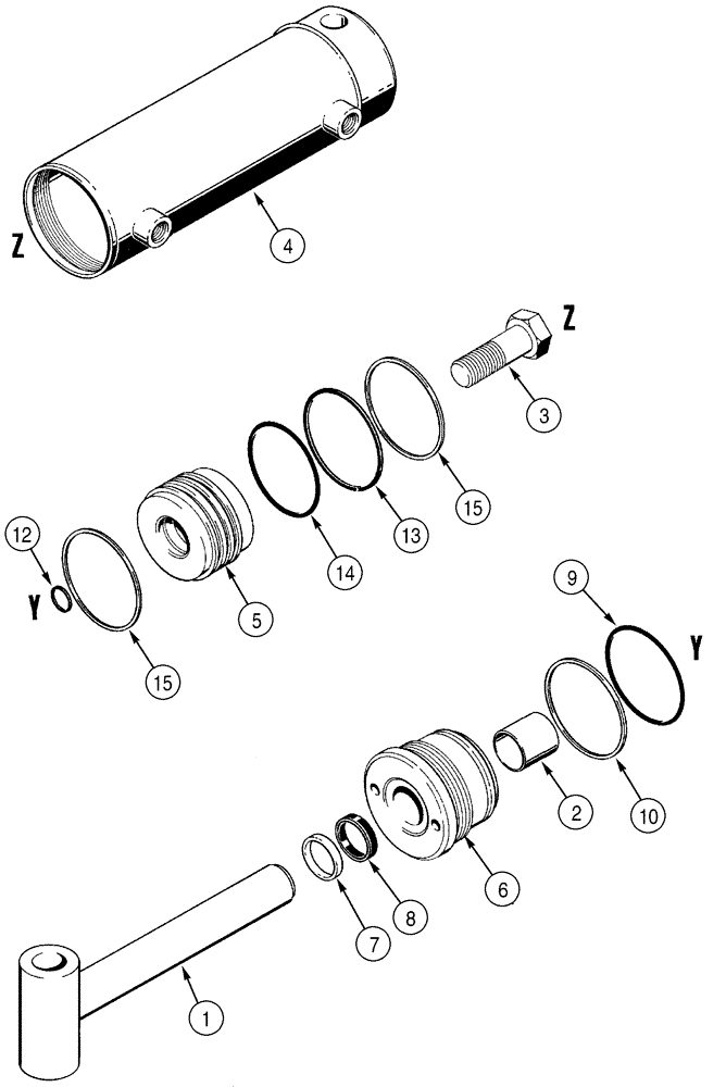 Схема запчастей Case 460 - (8-040) - BACKFILL BLADE ANGLE CYLINDER ASSEMBLY, 103989A1, FOUR-WAY AND SIX-WAY BACKFILL BLADES (08) - HYDRAULICS