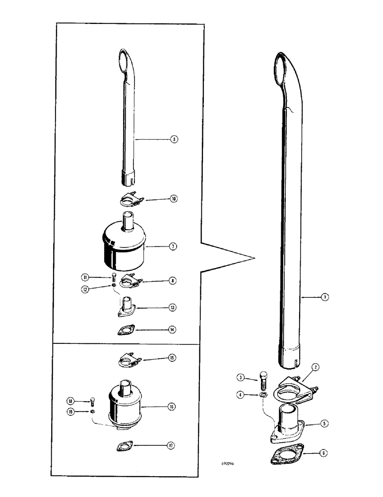 Схема запчастей Case 310G - (057A) - EXHAUST SYSTEM - GAS AND DIESEL (01) - ENGINE