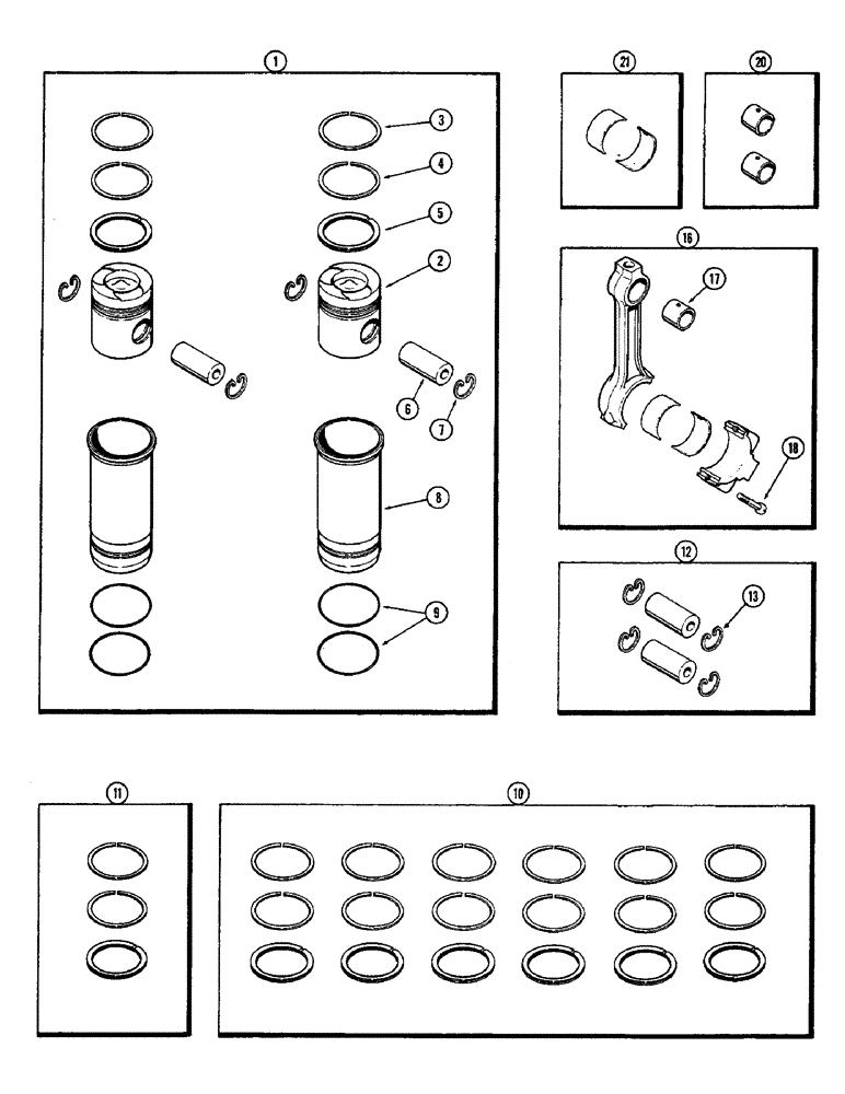 Схема запчастей Case W9E - (020) - PISTON ASSY. & CONNECTING RODS, (401B) DIESEL ENGINE (02) - ENGINE