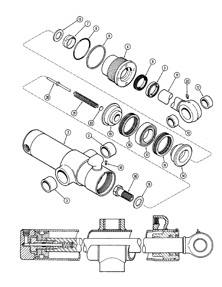 Схема запчастей Case 33S - (296) - G33924 &G33925 SWING CYL,4"DIA CYL W/11"STROKE W/SOLID OUTER WIPER&SPLIT INNER WIPER W/GLAND ID RING 