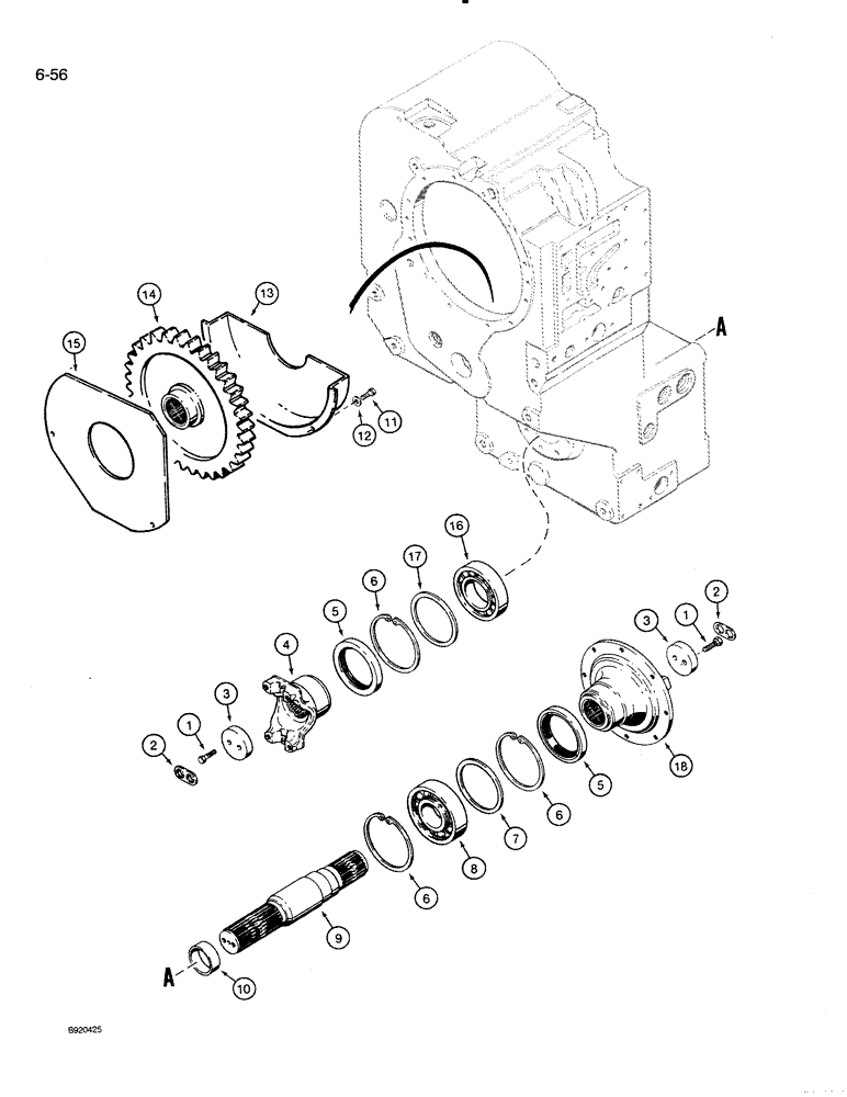 Схема запчастей Case 821 - (6-056) - TRANSMISSION ASSEMBLY, OUTPUT SHAFT AND GEAR, P.I.N. JAK0024165 AND AFTER (06) - POWER TRAIN