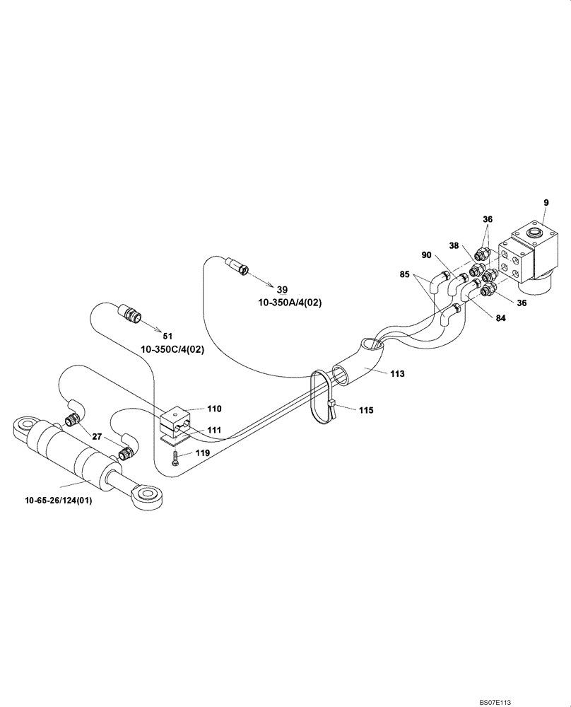 Схема запчастей Case DV204 - (10-350B/124[01]) - HYDRAULIC CIRCUIT, STEERING (GROUP 350 B/124) (08) - HYDRAULICS