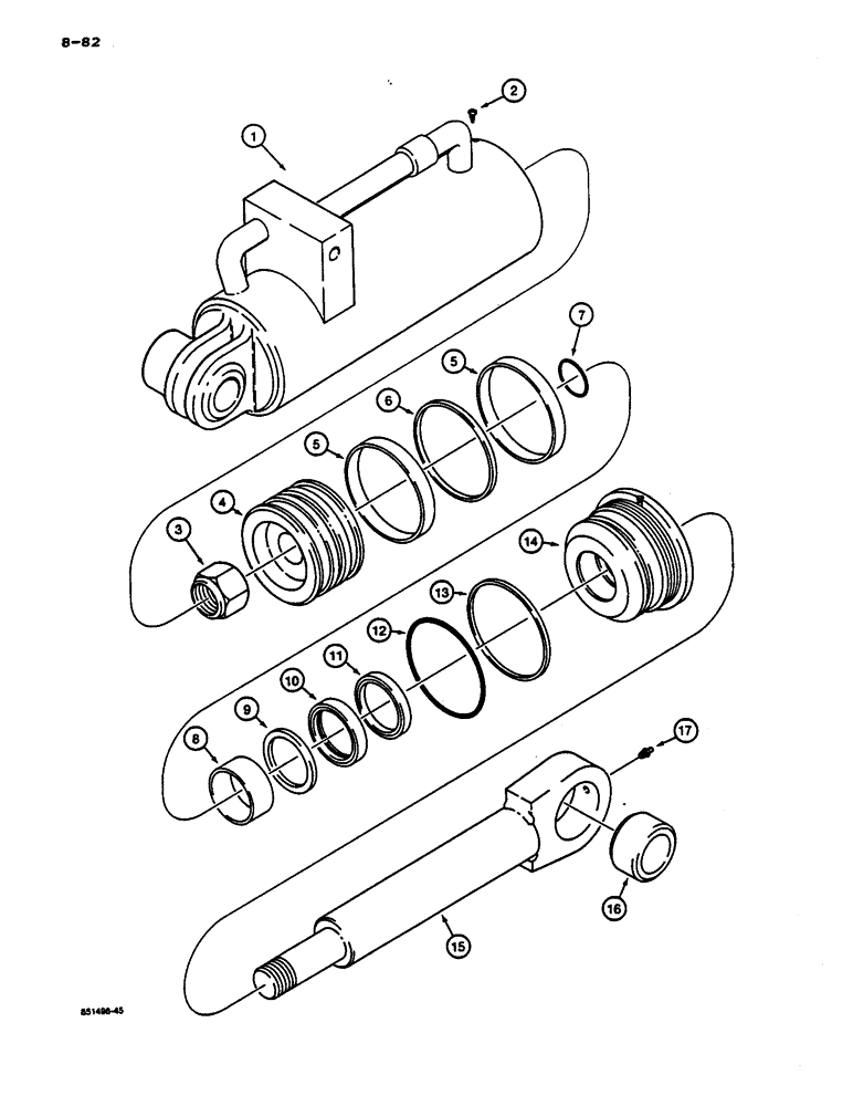 Схема запчастей Case 1187C - (8-82) - GRAB ARM AND CUTTER ARM CYLINDER, USED WITH FELLER-BUNCHER AND ALLIED SAW (08) - HYDRAULICS