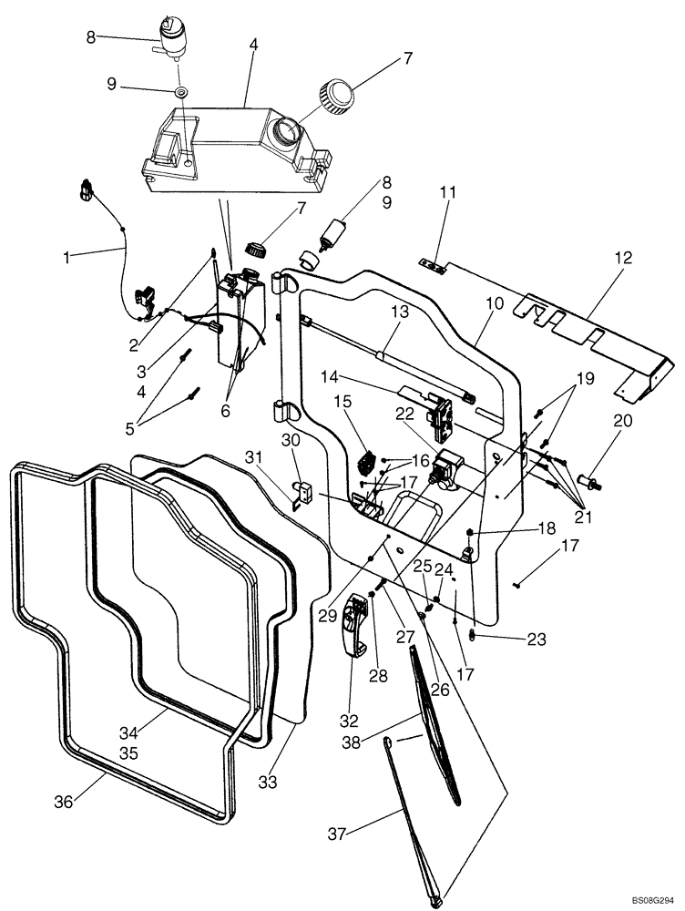 Схема запчастей Case 410 - (09-25G) - CAB DOOR - WIPER; USES WIPER MOTOR 87748779 (09) - CHASSIS