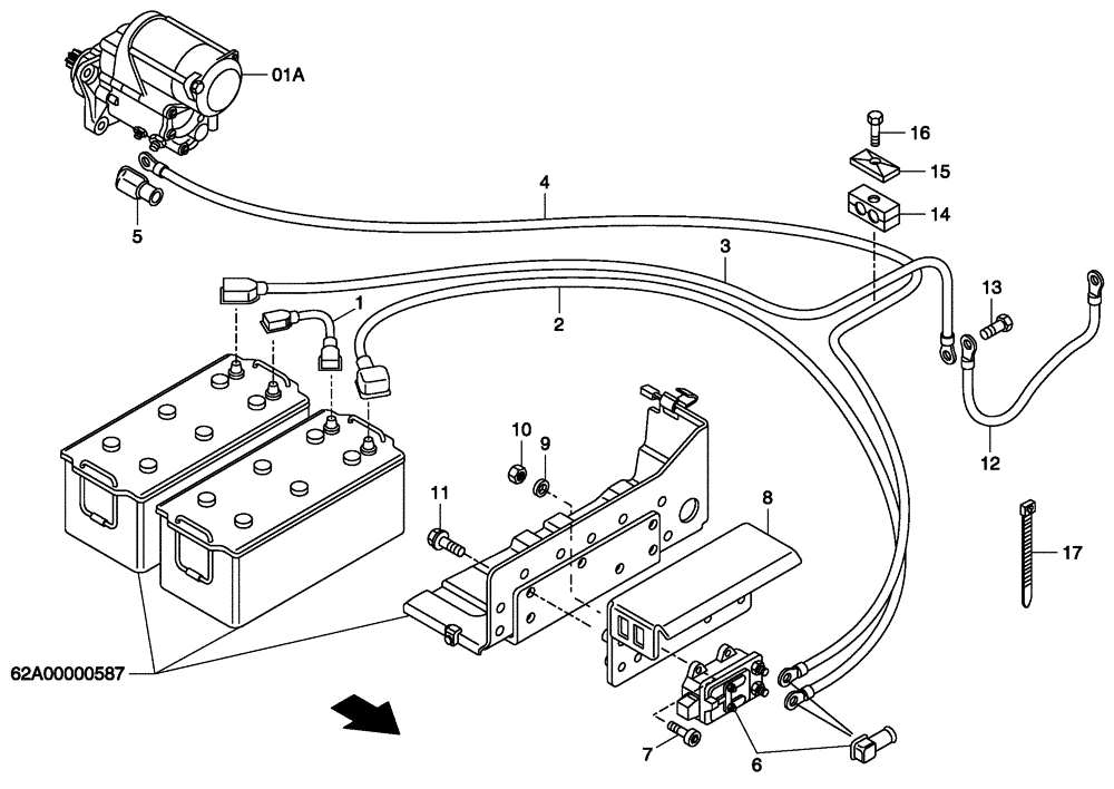 Схема запчастей Case 340 - (67A00001462[001]) - ELECTRICAL CIRCUIT - STARTER MOTOR - BATTERY CUT-OUT (87311235) (55) - ELECTRICAL SYSTEMS