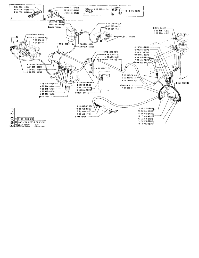 Схема запчастей Case 90BCL - (181) - LEAK RETURN CIRCUIT (07) - HYDRAULIC SYSTEM