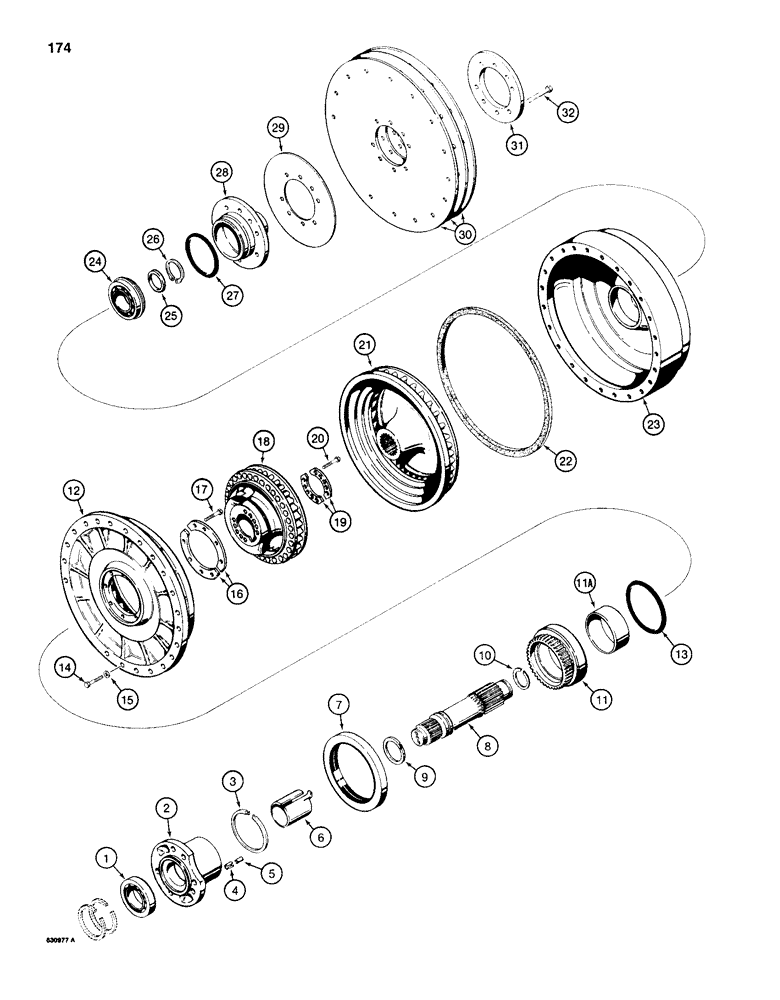 Схема запчастей Case 1150D - (174) - TORQUE CONVERTER, SHAFT, IMPELLER, AND TURBINE (06) - POWER TRAIN