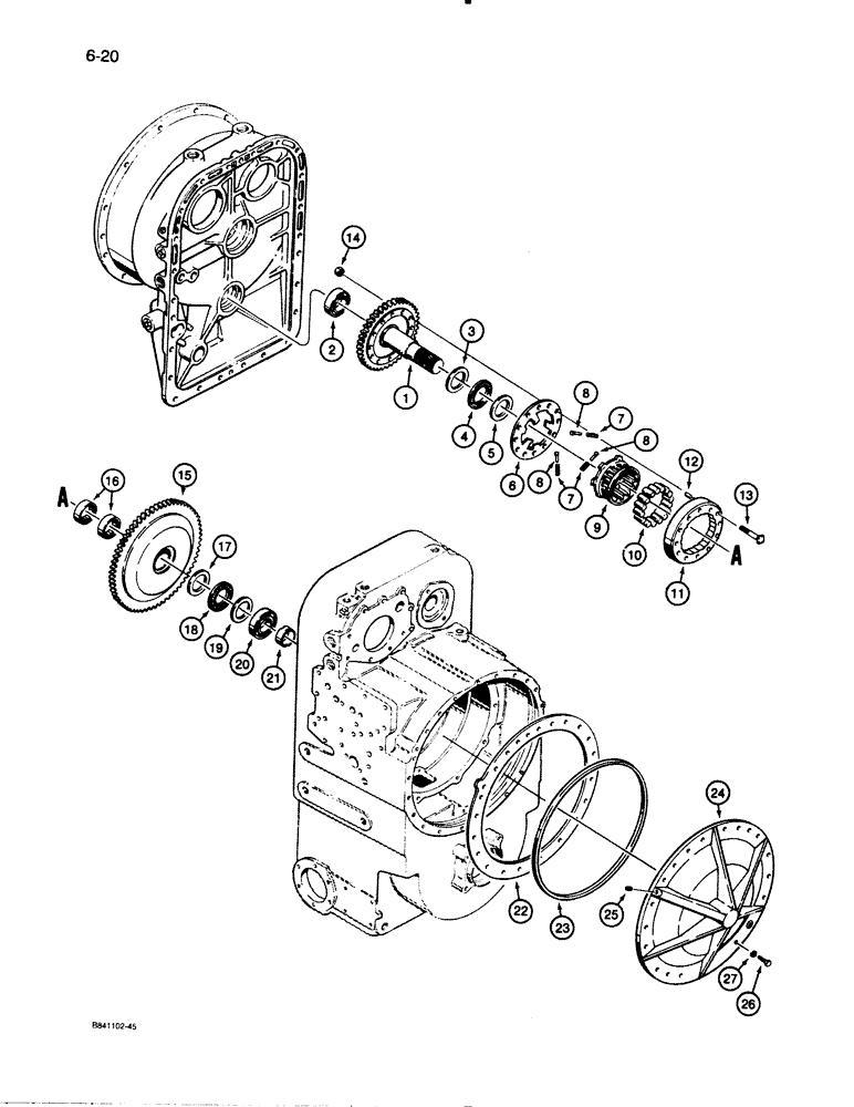 Схема запчастей Case W30 - (6-20) - ALLISON TRANSMISSION, TURBINE DRIVEN GEARS, FREEWHEEL UNITS, AND REAR COVER (06) - POWER TRAIN