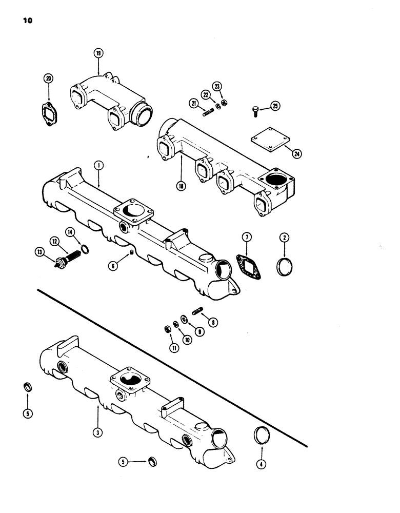 Схема запчастей Case W24 - (010) - MANIFOLDS, (504B) DIESEL ENGINE (02) - ENGINE