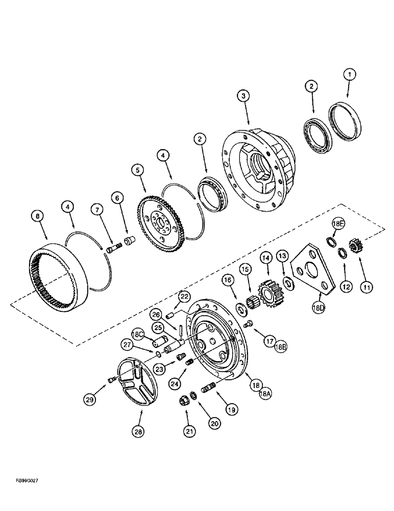 Схема запчастей Case 860 - (6-64) - FRONT AND REAR AXLE ASSEMBLIES - PLANETARY, AXLES W/O HYDRAULIC LOCKING DIFFERENTIAL (06) - POWER TRAIN