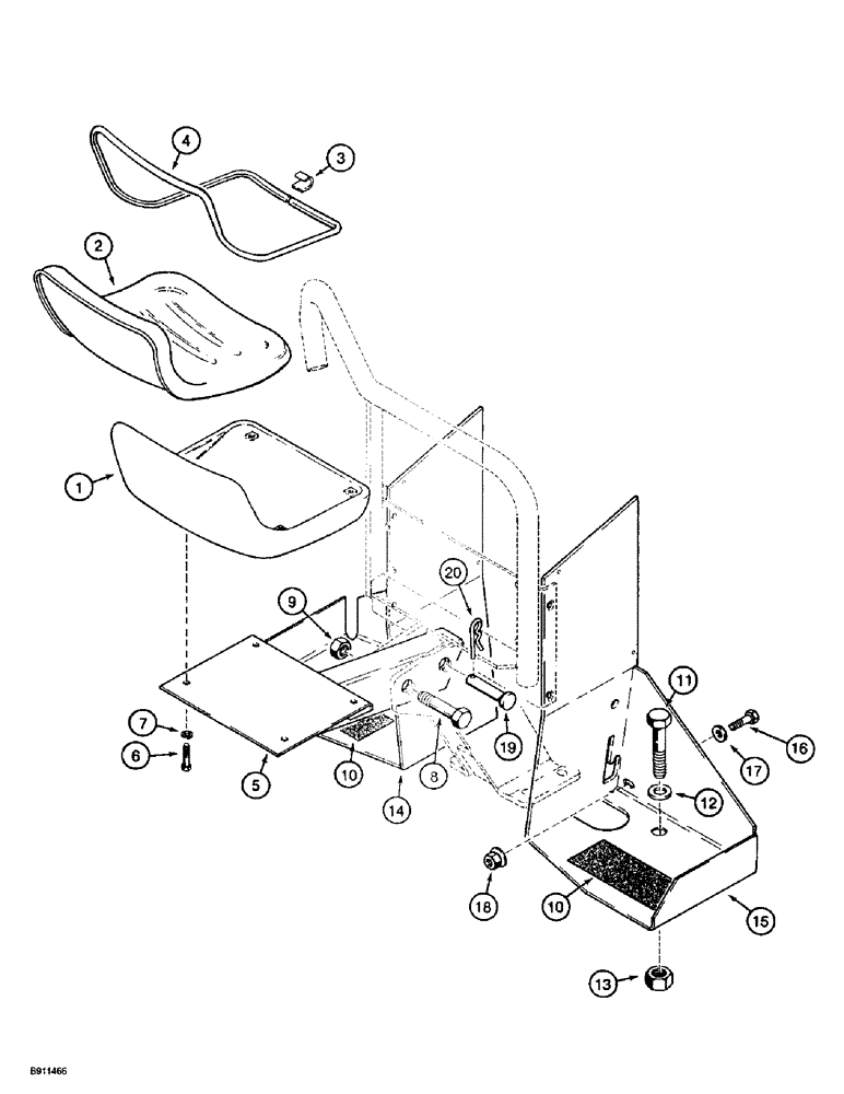 Схема запчастей Case 560 - (9-044) - BACKHOE SEAT, SEAT MOUNTING, AND FOOT REST, D125 BACKHOE (09) - CHASSIS/ATTACHMENTS