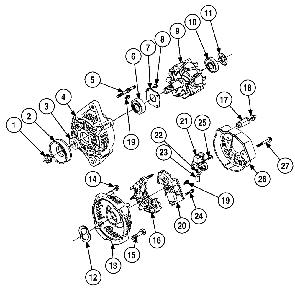 Схема запчастей Case 6010 - (04-07) - ALTERNATOR, KUBOTA V2003TE ENGINE (55) - ELECTRICAL SYSTEMS