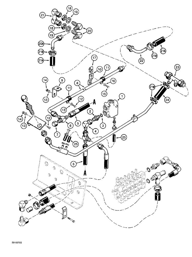 Схема запчастей Case 760 - (08-020) - BASIC HYD. CIRCUIT, PRIORITY VALVE OUT, MODELS W/O ELECTRONIC STEERING, P.I.N. JAF0003171 AND AFTER (35) - HYDRAULIC SYSTEMS