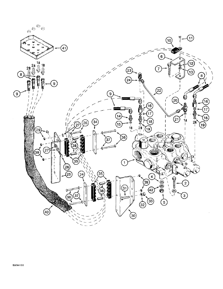 Схема запчастей Case 821B - (8-56) - REMOTE LOADER CONTROL CIRCUIT, HOSE SEPARATOR TO TWO SPOOL VALVE (08) - HYDRAULICS