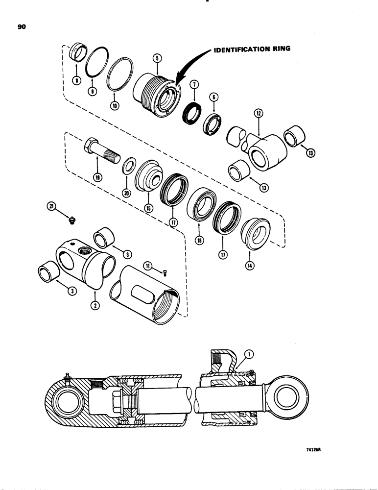 Схема запчастей Case 26C - (090) - G33930 STABILIZER CYLINDER, WITH TWO PIECE PISTON, GLAND HAS INDENTIFICATION RING 