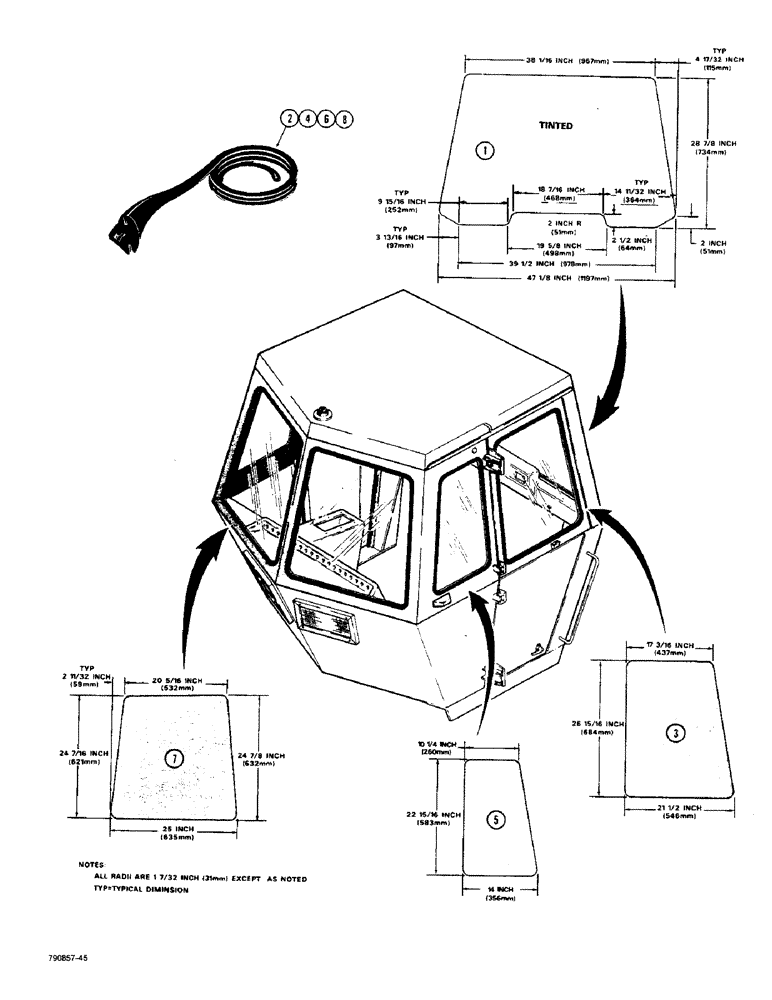 Схема запчастей Case W36 - (9-534) - CAB GLASS AND MOLDINGS, PRIOR TO CAB SERIAL NUMBER 54970 (09) - CHASSIS
