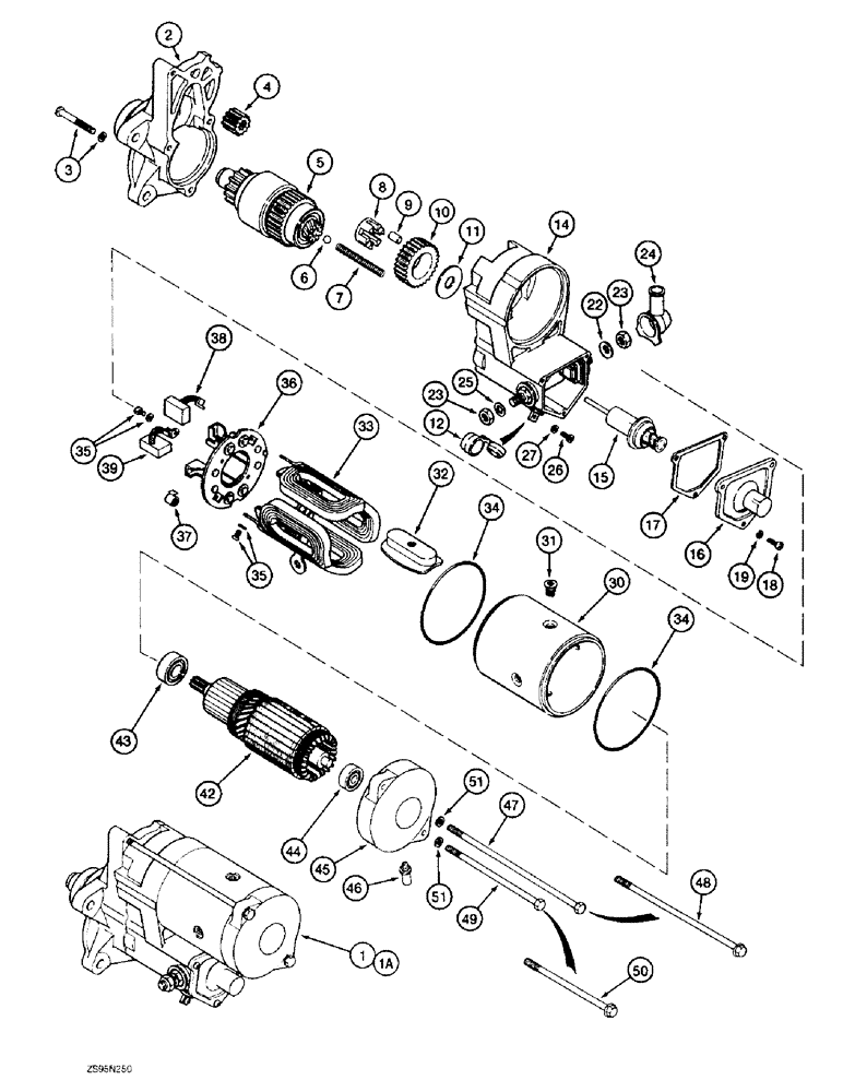 Схема запчастей Case 1155E - (4-02) - STARTER ASSEMBLY, 6T-590 ENGINE, LOADERS, 62 INCH GAUGE LONG TRACK & DRAWBAR DOZERS (04) - ELECTRICAL SYSTEMS