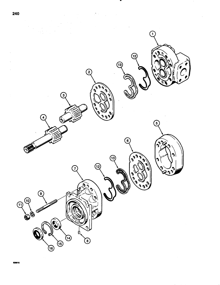 Схема запчастей Case 1150C - (240) - R46243 HYDRAULIC PUMP ASSEMBLY, USED ON LOADER MODELS TRAC SN 7308951 & AFT, DOZER SN 7308701 & AFT (08) - HYDRAULICS