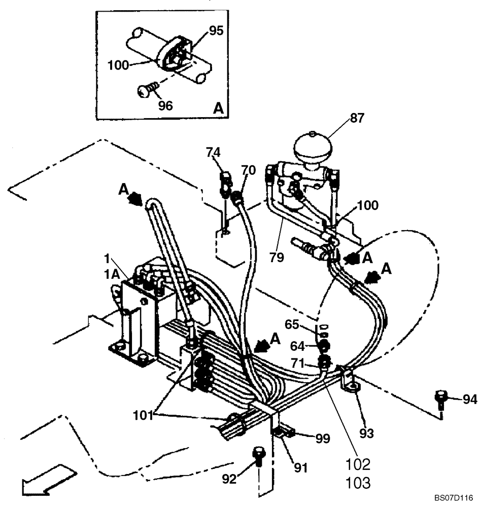 Схема запчастей Case CX130 - (08-060) - HYDRAULICS - PILOT PRESSURE, RETURN LINES, MODELS WITH DOZER BLADE (DAC0713099 - DAC0713245) (08) - HYDRAULICS