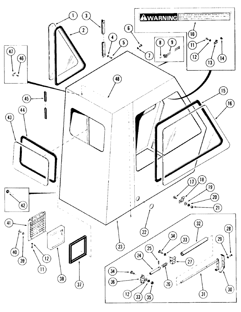 Схема запчастей Case 120 - (071) - CAB AND ATTACHING PARTS, USED ON UNITS WITH SERIAL NUMBER 6287229 AND AFTER (90) - PLATFORM, CAB, BODYWORK AND DECALS