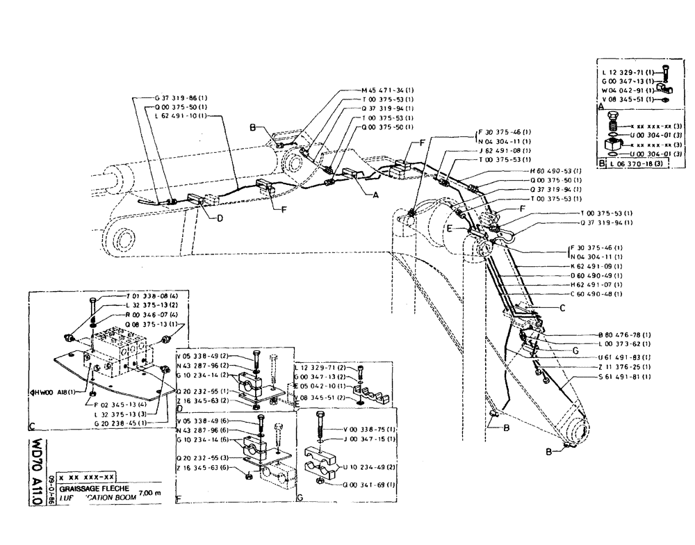 Схема запчастей Case 220B - (WD70 A11.0) - LUBRIFICATION BOOM - 7,00 M (09) - BOOMS