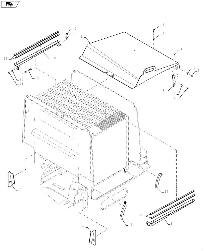 Схема запчастей Case 621F - (90.114.01) - COOLING FAN TOP SCREEN INSTALLATION, STANDARD AND HD (90) - PLATFORM, CAB, BODYWORK AND DECALS