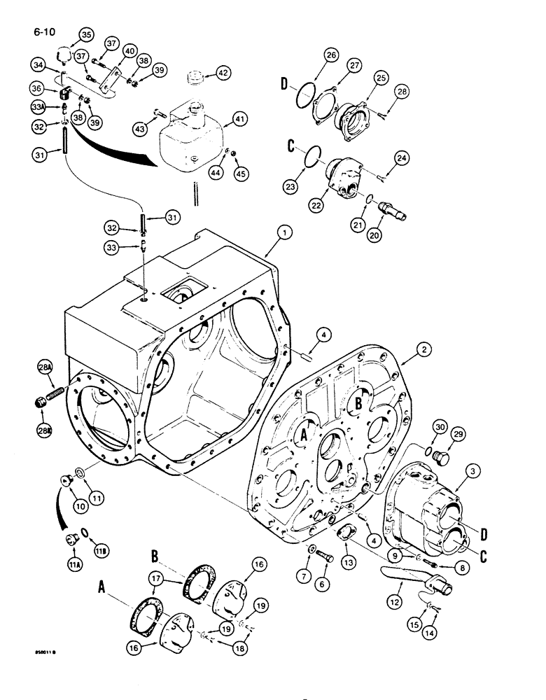 Схема запчастей Case 850D - (6-10) - TRANSMISSION HOUSING, FRONT COVERS, AND BREATHER (06) - POWER TRAIN