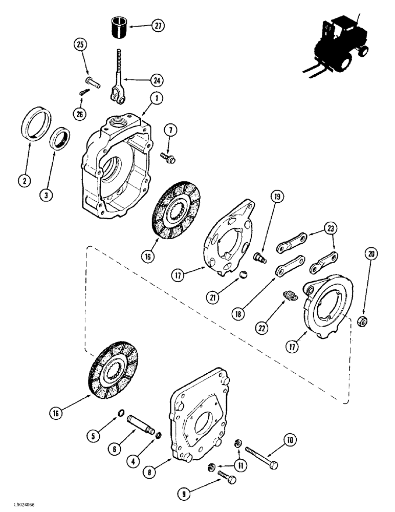 Схема запчастей Case 585E - (7-02) - TRANSAXLE, DIFFERENTIAL BRAKE HOUSING AND BRAKE (07) - BRAKES