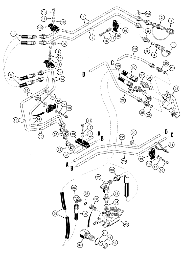 Схема запчастей Case 1835C - (8-56) - AUXILLARY HYDRAULIC CIRCUIT P.I.N. JAF0037367 THROUGH JAF0037910 (08) - HYDRAULICS