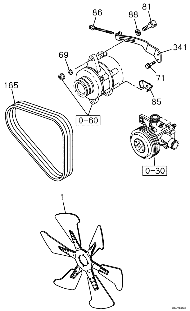 Схема запчастей Case CX470B - (02-32) - BELT AND VENTILATOR - FAN GUARD (02) - ENGINE