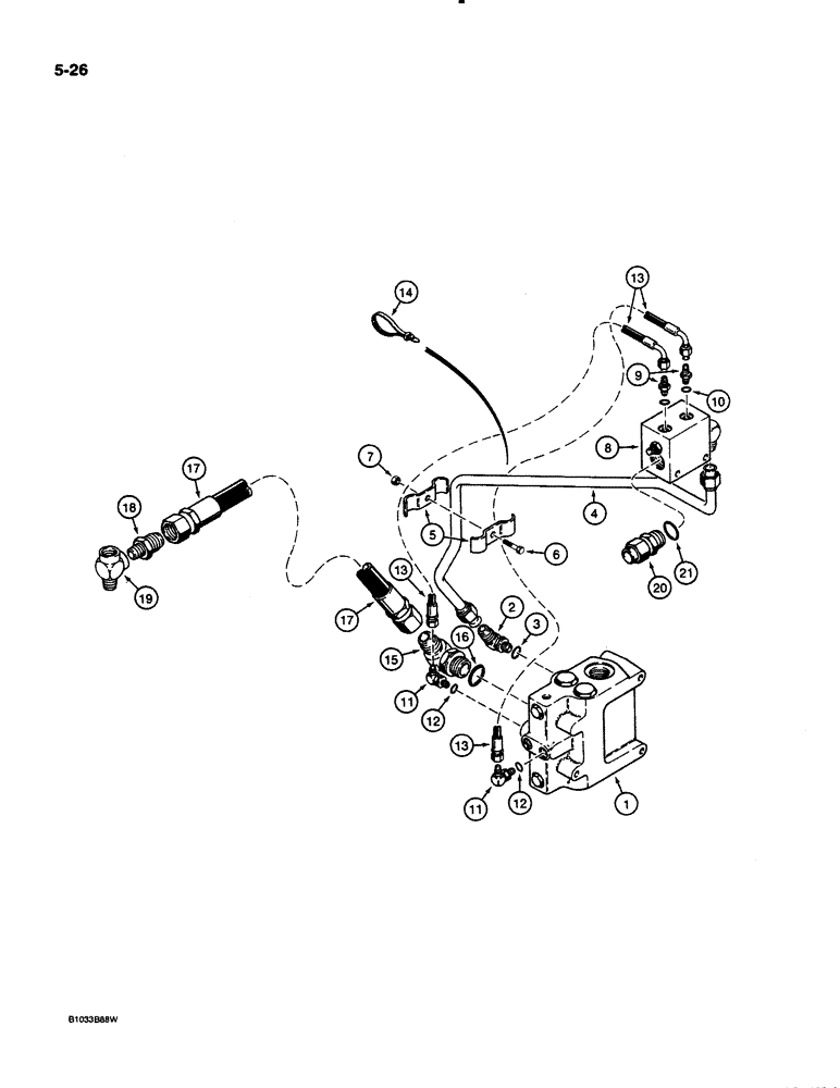 Схема запчастей Case 621 - (5-26) - AUX. STEERING HYDRAULIC CIRCUIT, CHECK VALVE TO AUX. STEERING VALVE, PRIOR TO P.I.N. JAK0020901 (05) - STEERING