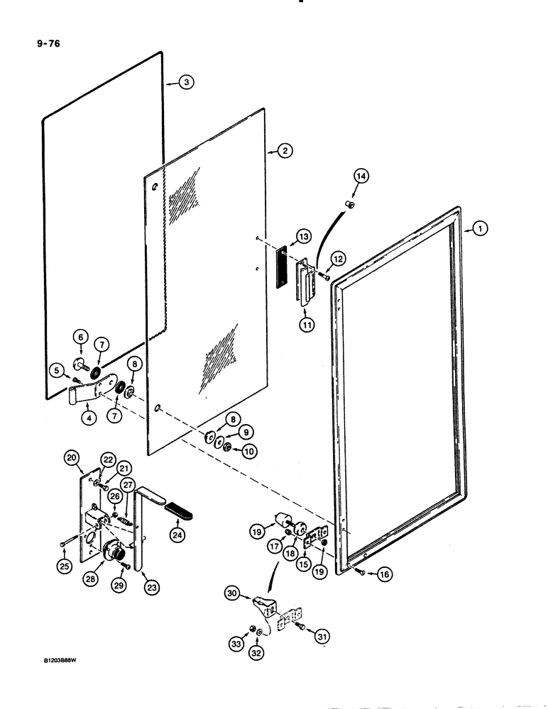 Схема запчастей Case 621 - (9-076) - CAB DOOR WINDOW (09) - CHASSIS/ATTACHMENTS