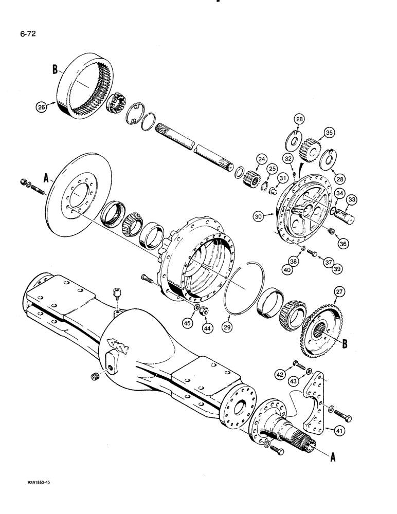 Схема запчастей Case 821 - (6-072) - AXLE HOUSING AND PLANETARY (06) - POWER TRAIN
