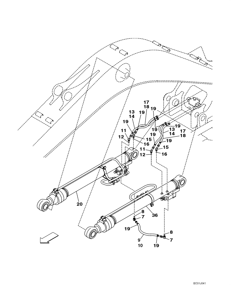 Схема запчастей Case CX290 - (08-11) - HYDRAULICS - BOOM CYLINDER LINE (08) - HYDRAULICS